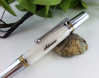 Personalized Engraved Wedding Guest Book Pen - Pearly White Swarovski Crystal Inlay - Free Engraving