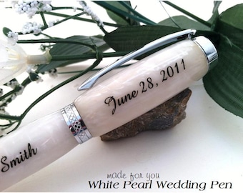 Personalized White Pearl Wedding Guest Book Pen - Crafted Just For You - Free Engraving