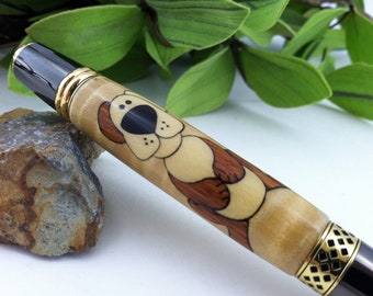 Puppy Luv Wood Inlay Writing Pen - Free Engraving