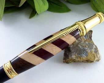 Maple, Black Walnut and Purpleheart Hand Crafted Writing Pen - Free Engraving