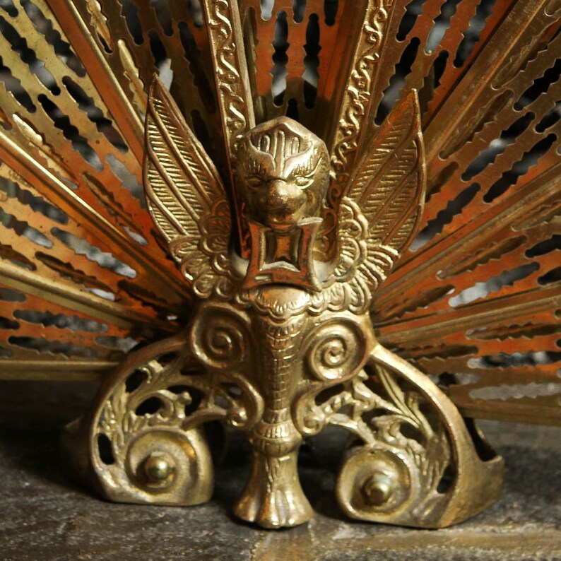 Vintage solid brass griffin fireplace fan screen Etsy