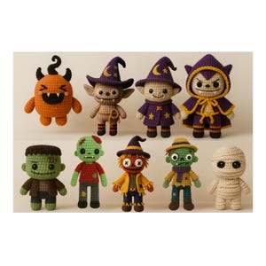 Halloween Crochet Appliqué Set of 15 + 3 Lubu  Monster Dolls |Deluxe Halloween Crochet Bundle | Beginner-Friendly PDF Charts