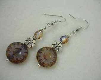 Flower earrings, translucent lavender earring with two tone crystals, floral earrings, spring jewelry