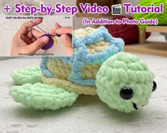 Big Turtle Crochet Video Tutorial Amigurumi Sea Animal DIY Plush Toy Pattern Ocean Creature Soft Doll Digital Instructions Instant Download