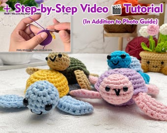 Four Sea Turtles Crochet Video Tutorial Amigurumi Ocean Animal DIY Plush Toys Pattern Digital Download Handmade Nursery Decor Marine Theme