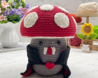 Large Vampire Mushroom Crochet Pattern PDF Amigurumi Halloween Plush DIY Fantasy Soft Toy Tutorial Digital Download Spooky Handmade Decor