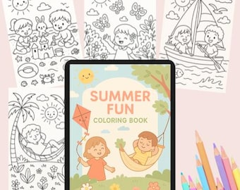 Summer Fun Kids Coloring Book: 20 Beach-Themed Pages (Digital Download)