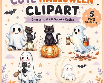 Halloween clipartset | Spoken, katten, pompoenen (PNG digitale afbeeldingen)