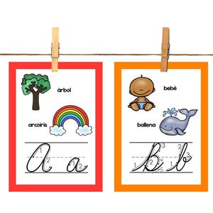 Abecedario en Español Letra Cursiva para Imprimir – Carteles Educativos PDF – Alfabeto Infantil con Ñ LL CH – Decoración Aula o Homeschool