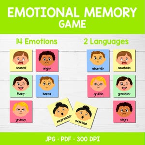 Bilingual Emotions Memory Game Printable | English Español Feelings Juego de Memoria | Emotional Learning Activity for Kids  Download