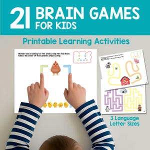 21 Printable Brain Games for Kids in English, Spanish & German, Fun Brain Gym Activities to Stimulate Both Hemispheres for Kids Ages 3–8