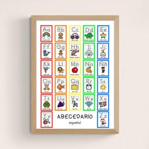 Póster Abecedario Español Infantil | Cartel Alfabeto Imprimible Preescolar | Letras Mayúsculas y Minúsculas | Decoración Educativa