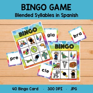 Blended Syllables Bingo Lotería Game in Spanish | Bingo de Sílabas Trabadas y Combinadas | Educational Printable Literacy Activity for Kids