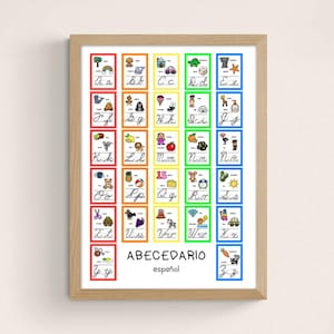 Póster Abecedario Infantil Español | Alfabeto Cursiva Imprimible Preescolar | ABC Letras Mayúsculas y Minúsculas | Decoración Educativa