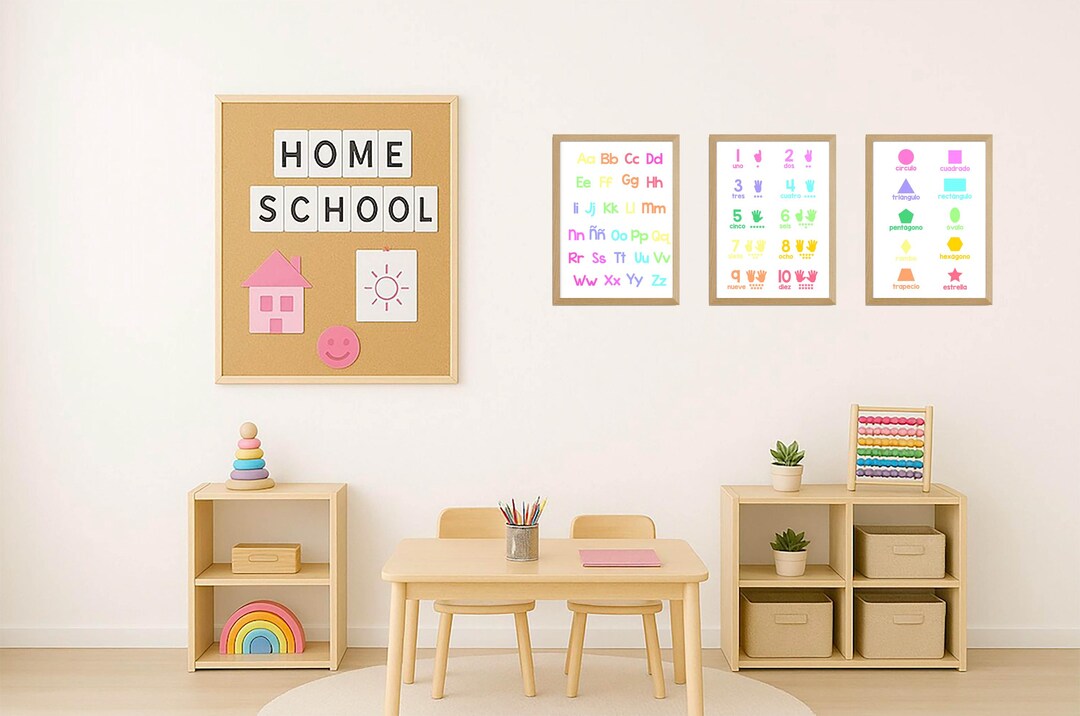Set of 3 Children's Educational Posters | Letters, Numbers, and Shapes ...