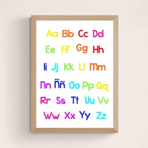 Póster Alfabeto Español Colorido para Niños | Letras con Ñ | Decoración Educativa y Lúdica para Aula o Habitación Infantil