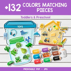 Toddler Color Matching Activity Printable, Montessori Color Sorting Game for Kids, Preschool Learning Binder, Homeschool Busy Activity PDF