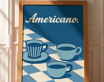 Americano Coffee Cup Printable Wall Art Print, Silk Poster,  Kitchen Decor, Cafe Wall Hanging, Coffee Lover Gift, Coffee Shop Decor, Home