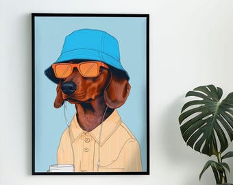 Dog Coffee Art Print, Vibrant Colors, Waterproof Poster, Animal Lover Home Decor