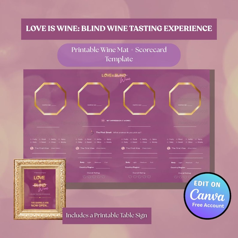 Wine Tasting Scorecard Sheets Digital Download | Bachelorette Game ...