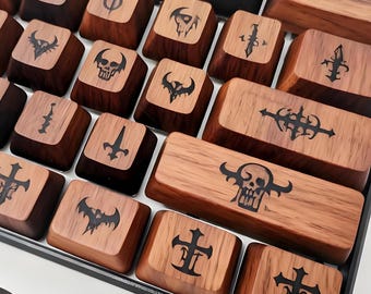 Engraved Walnut Wood Keycap Set: Artisan Mechanical Keyboard, Personalized Gift
