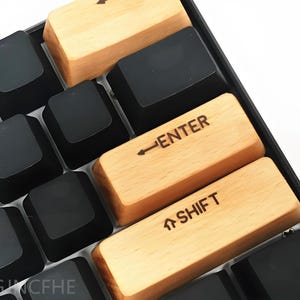 Handmade Wooden Keycaps, Hand-Carved Backlit Beech Solid Wood Artisan Keycap Set for MX Switch Mechanical Keyboard