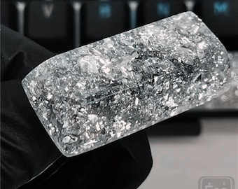 Glittering Silver Foil Resin Artisan Keycap: Custom Mechanical Keyboard Keycaps Set, Translucent