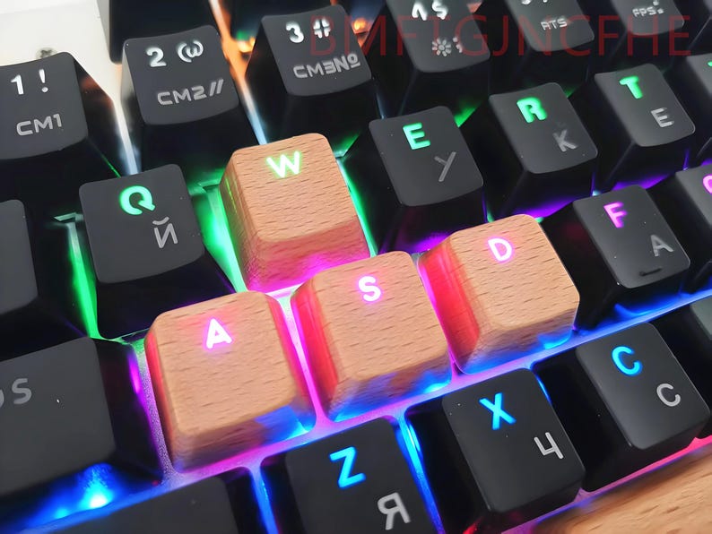 Hand-carved Beech Wood Artisan Keycap Set: Backlit Characters for MX ...