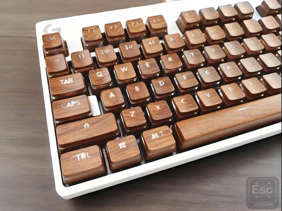 Real Walnut Wood Pudding Backlit Keycap: Artisan Mechanical Keyboard Keycaps Set