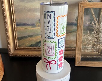 Personalized mahjong colorful tiles - cracks dots bams - one more game 20oz Stainless Steel Tumbler