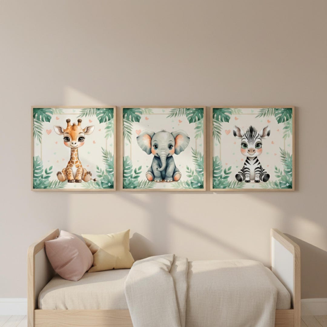 Safari Animal Nursery Art Prints, Neutral Jungle Decor (digital ...