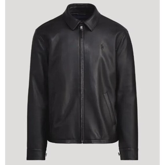 Polo Ralph Lauren Black Leather Jacket | Classic Motorcycle Biker Moto Jacket