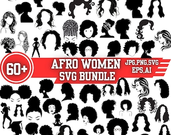 Afro Woman SVG Bundle, Black Girl Magic, women PNG for DIY T-Shirts, Curly Hair Svg | black woman svg, Silhouette