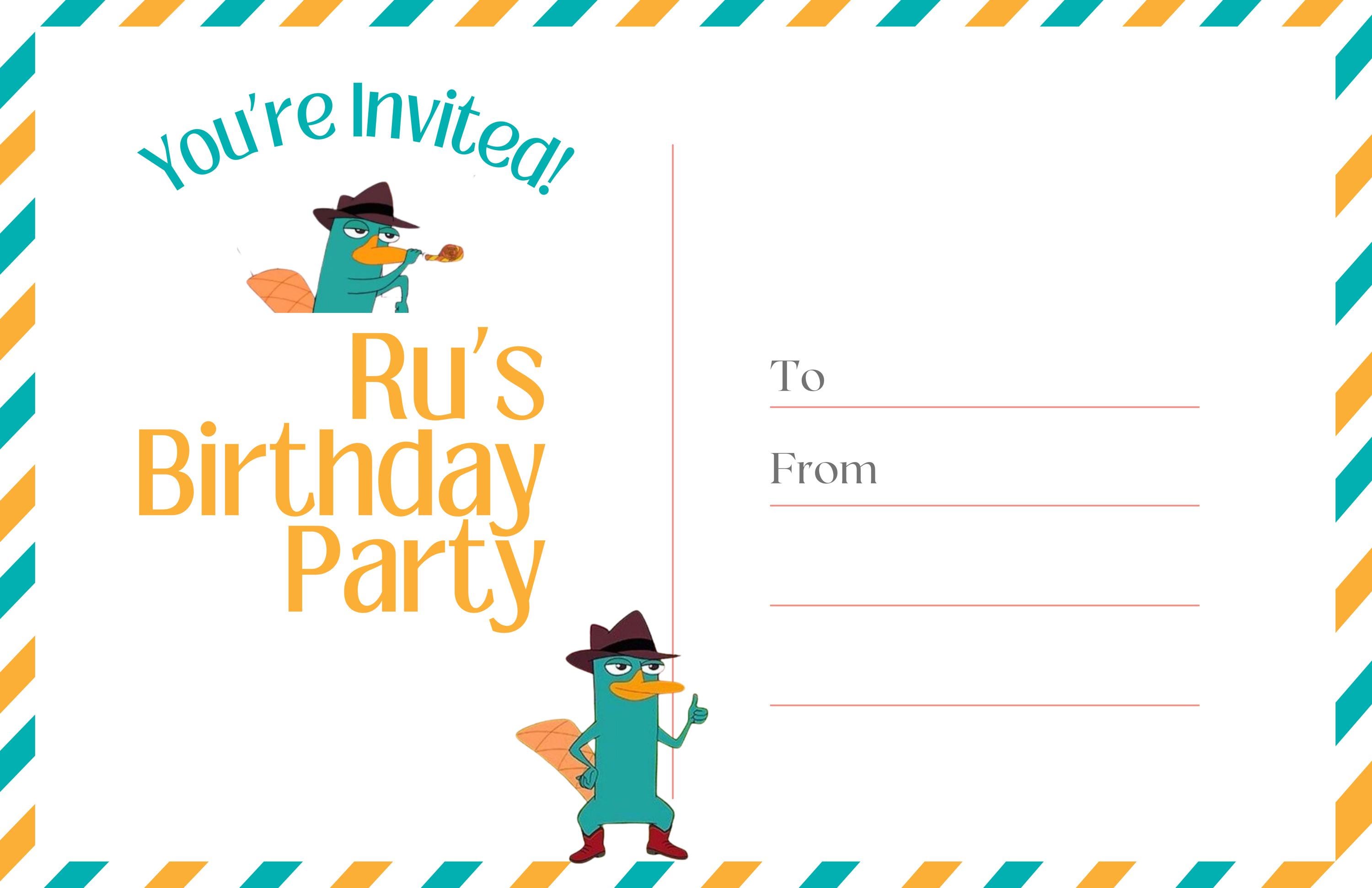 Faire-part d'anniversaire personnalisé Phineas et Ferb