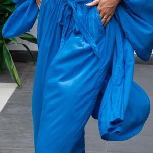 Azure Blue Wide Leg Cullotes: Handmade Rayon Viscose Boho Pants