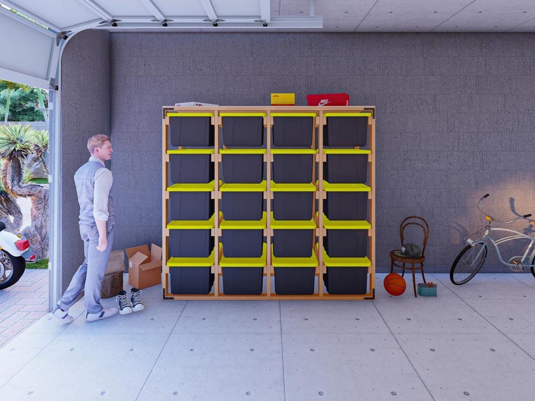 Storage Box Diy Racking DIY Tote Storage Rack Plan | 4x5 20-unit for 27 Gallon Totes | PDF ...
