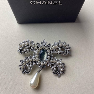 Chanel White Gold Pearl & Stone Filigree Brooch