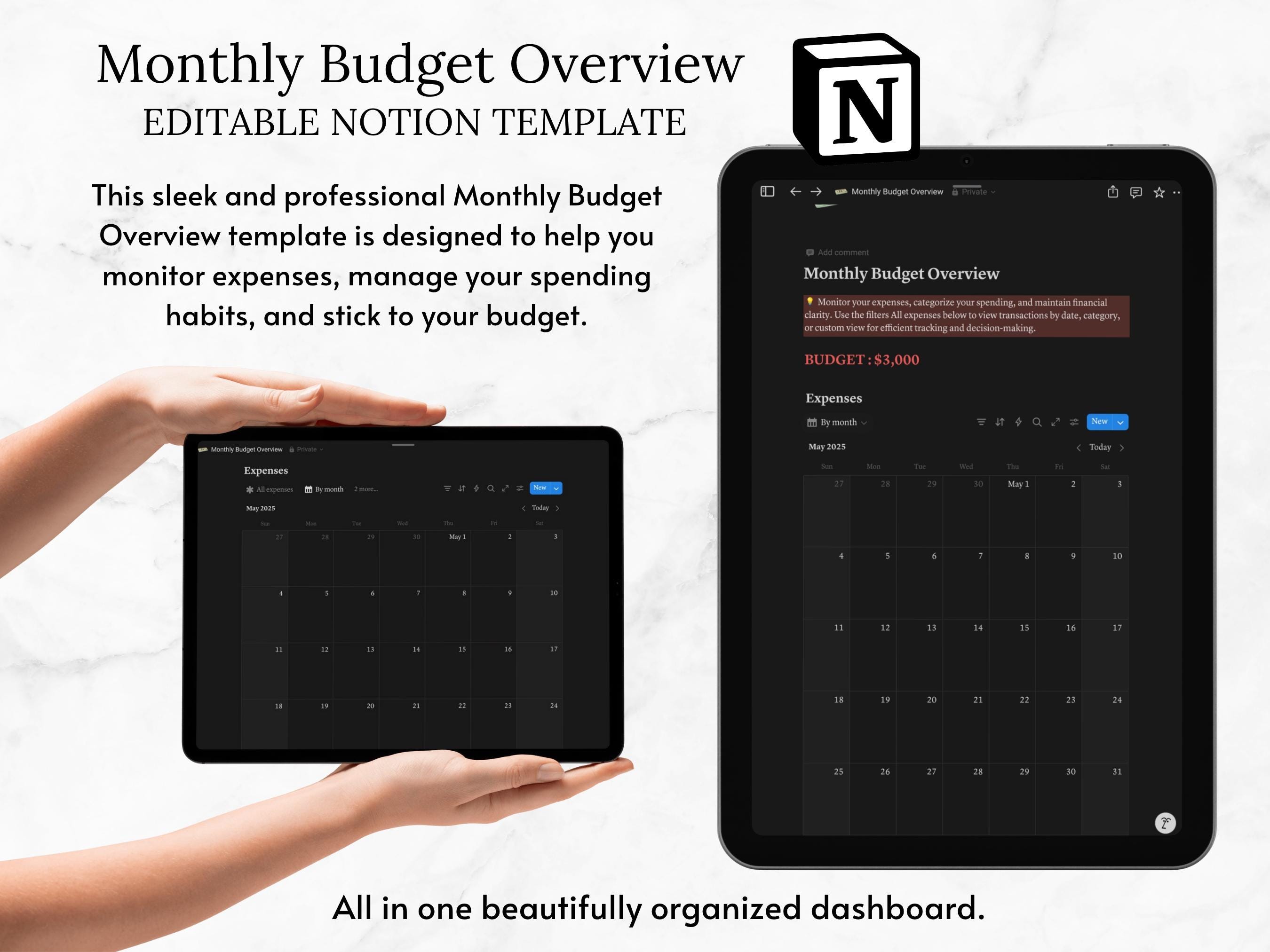 Notion Monthly Budget Template: Digital Finance Tracker (PDF Download ...