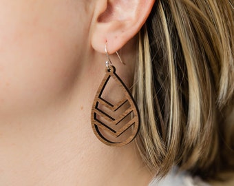 Tear Chevron Dangle Earring - Walnut Wood