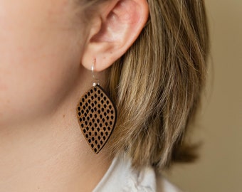 Spade Holes Dangle Earring - Walnut Wood