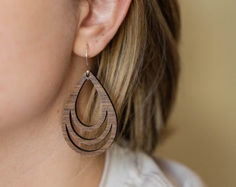 Tear Simple Dangle Earring - Walnut Wood