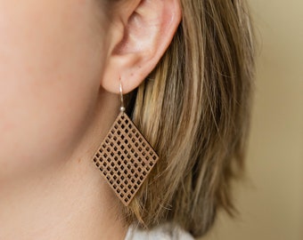 Diamond Holes Dangle Earring - Walnut Wood