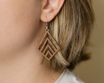 Diamond Chevron Dangle Earring - Walnut Wood