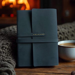 Handmade leather notebook, nubuck leather journal, blank pages, A5, 5.8&quot; x 8.3&quot;, gray