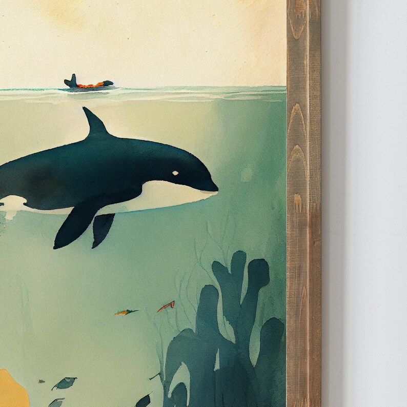 Orca Floating | Whale Nursery Wall Art | Ocean Theme Baby Room Decor ...