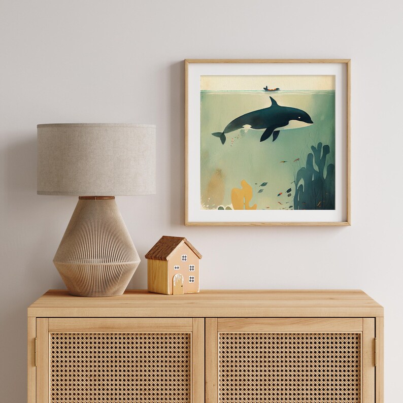 Orca Floating | Whale Nursery Wall Art | Ocean Theme Baby Room Decor ...