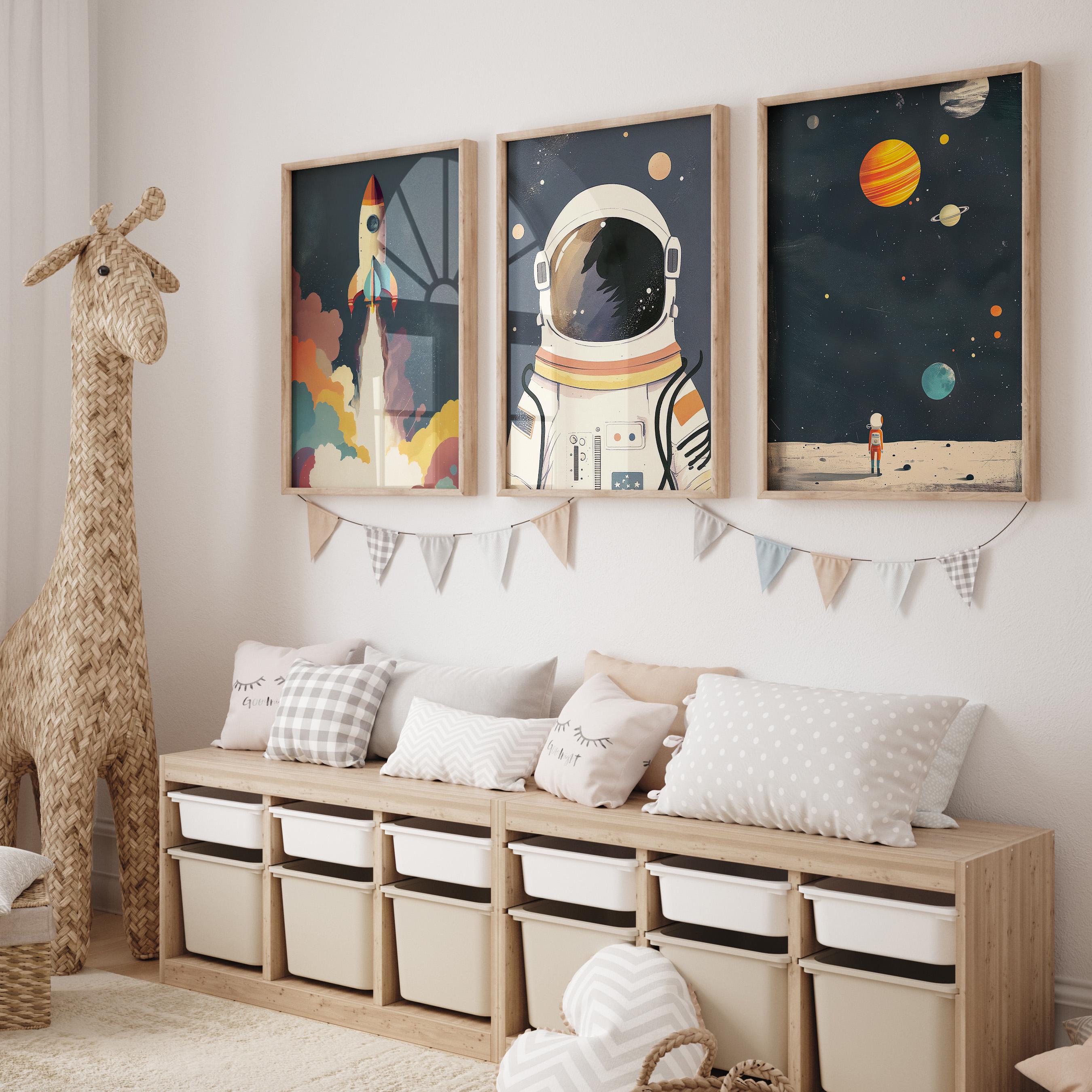 Set of 3 Space Adventure Nursery Art Prints | Astronaut Rocket Ship and ...