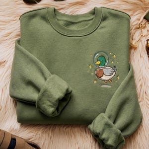 Embroidered Space Mallard Duck Crewneck, Hunter Gift Nature Lover Jumper, Cottagecore Aesthetic Shirt, Wildlife Waterfowl Bird Sweatshirt