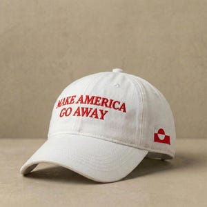 Embroidered Make America Go Away Washed Baseball Cap, Greenland Flag Dad Hat, Anti-MAGA Political Statement Hat, Justice Statement Cap