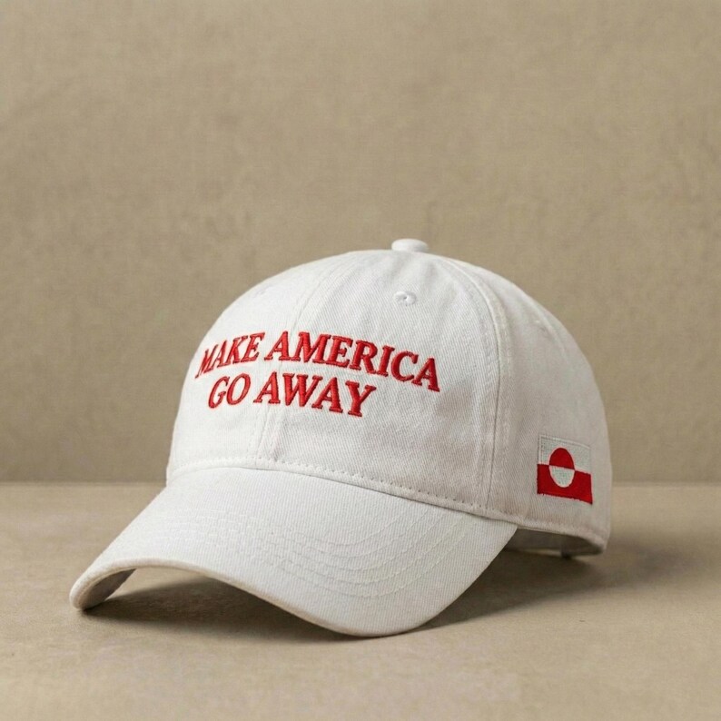 Embroidered Make America Go Away Washed Baseball Cap, Greenland Flag Dad Hat, Anti-MAGA Political Statement Hat, Justice Statement Cap